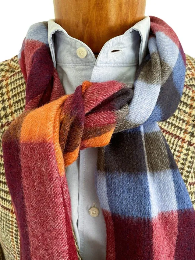 hemley-schal-wolle-kaschmir-karo-weinrot-orange-blau image 1