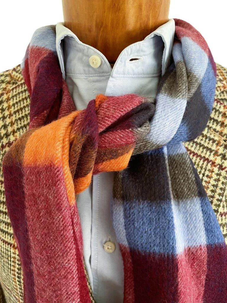 hemley-schal-wolle-kaschmir-karo-weinrot-orange-blau image 1