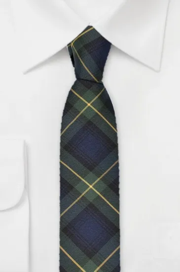 ascot-schmale-seidenkrawatte-karo-dress-gordon-marine-gr-n-gelb image 1