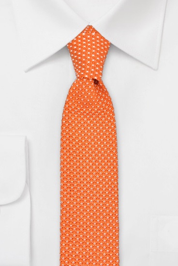 hemley-strickkrawatte-seide-tupfen-orange-wei-6cm-x-148cm image 1