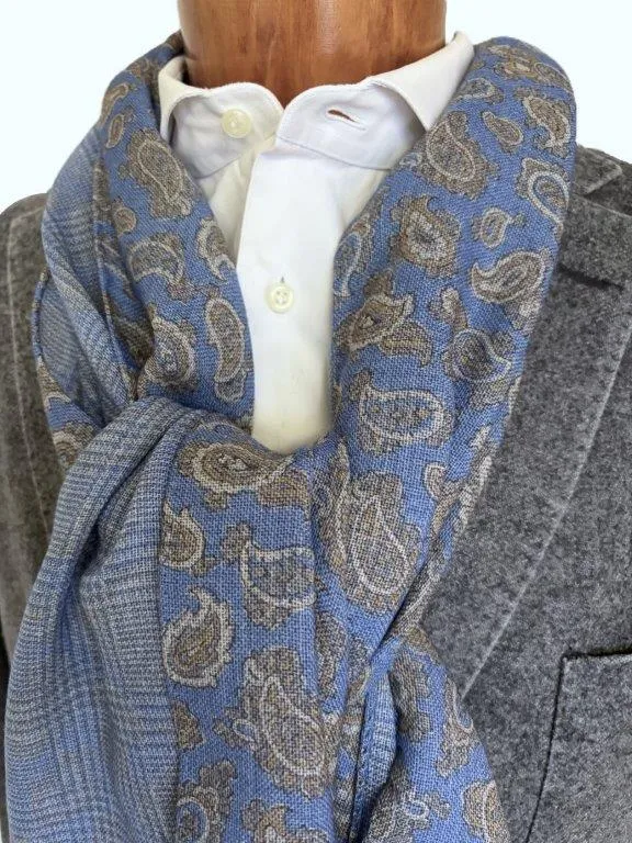 hemley-wendeschal-wolle-paisley-glencheck-blau-grau-sand-45-x-180-cm image 1