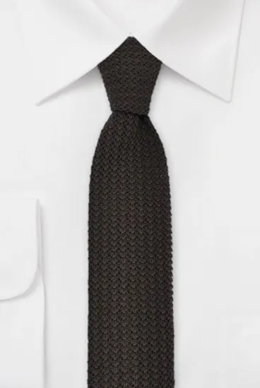 ascot-strickkrawatte-uni-braun-woll-flachstrick-6-x-148-cm image 1
