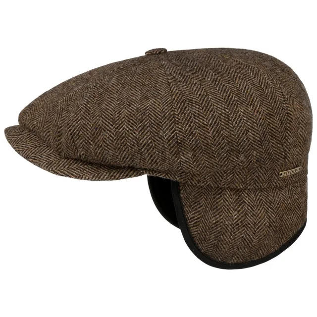 stetson-hatteras-classic-ear-flaps-flatcap-herren-braun-schwarz-fischgr-t-wollca image 1