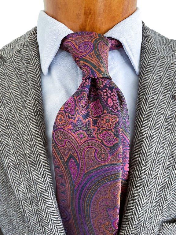 hemley-krawatte-seide-paisley-dunkelblau-orange-gr-n image 1