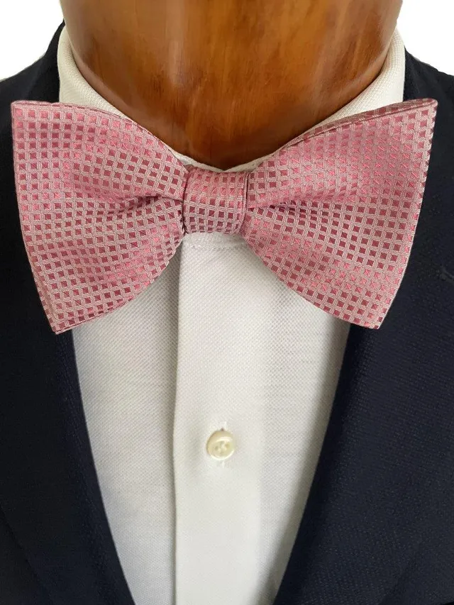 hemley-schleife-seide-festlich-kleingemustert-rosa-zum-selbstbinden image 1