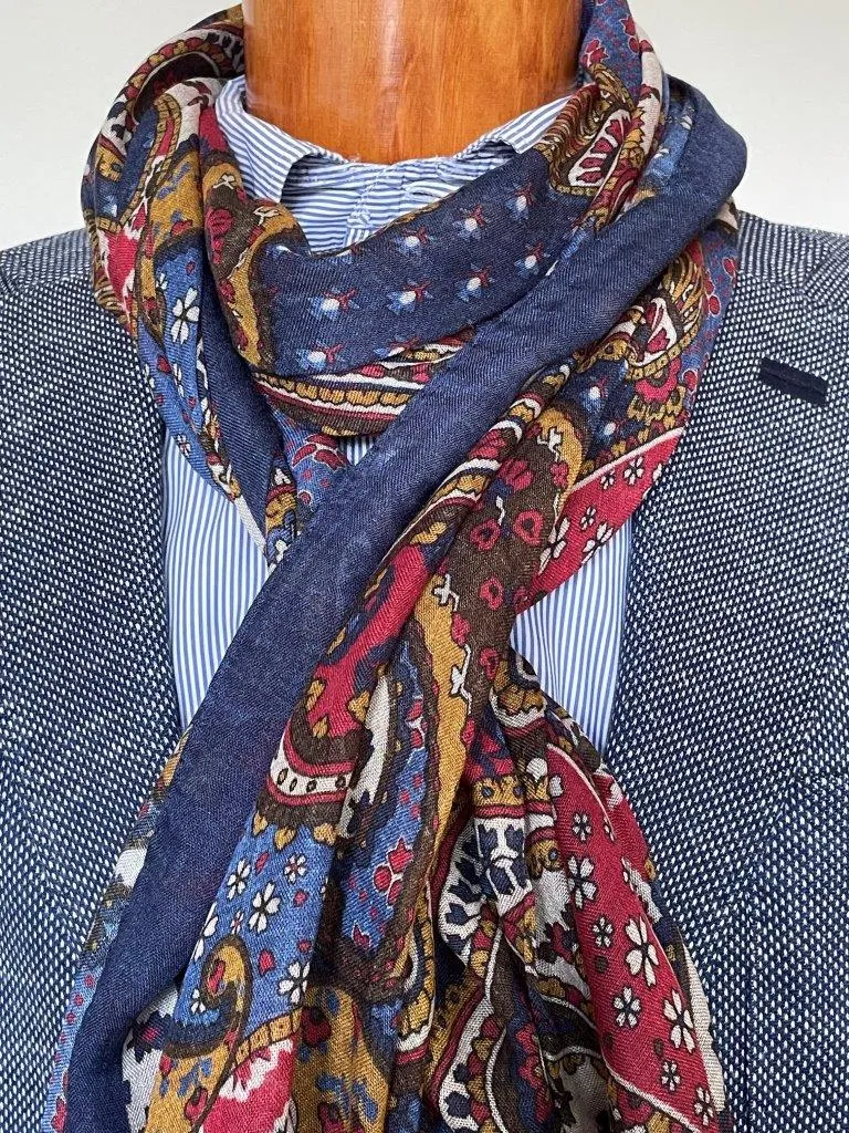 hemley-schal-viskose-wolle-paisley-marine-rot-ocker-65-x-180-cm image 1