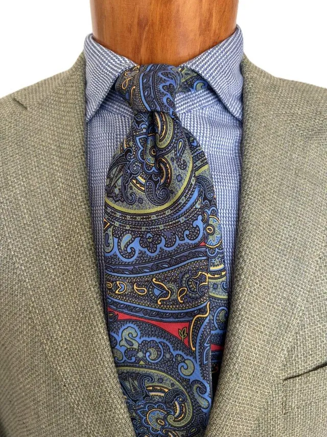 hemley-krawatte-seide-gro-er-paisley-blau-rot-gr-n-7-8-cm-x-145-cm image 1