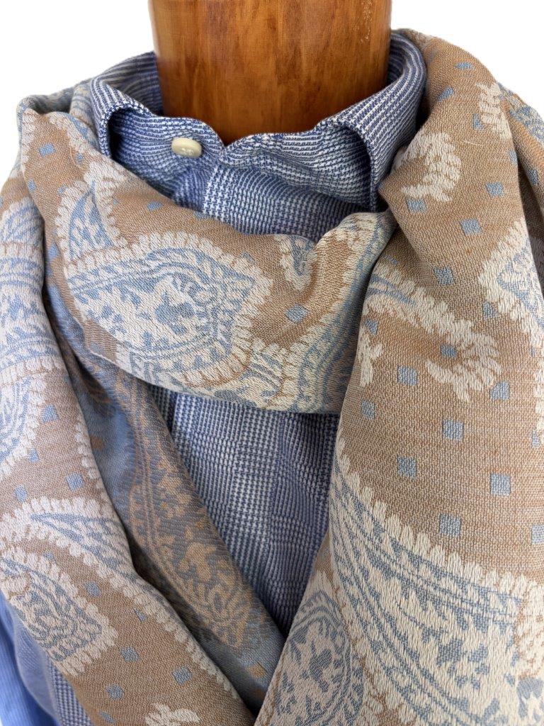 hemley-schal-baumwolle-polyester-paisley-sand-blau-wei image 1