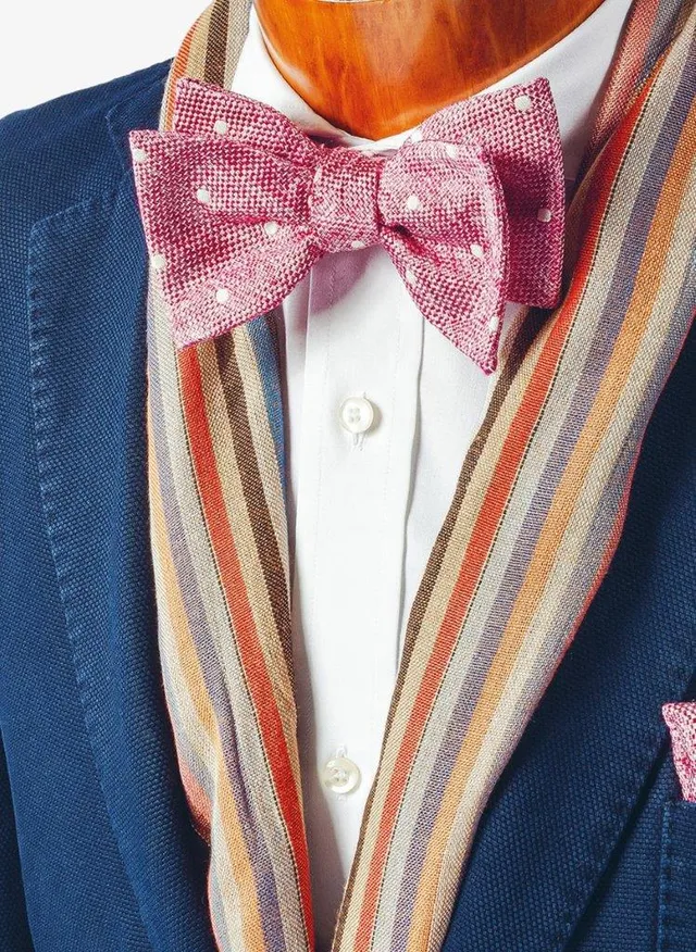 hemley-fliege-seide-baumwolle-tupfen-rosa-wei-handgen-ht image 1