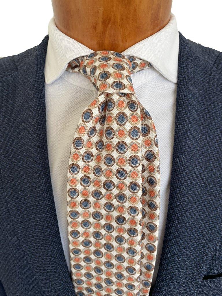 hemley-krawatte-baumwolle-kreise-ecru-orange-blau image 1
