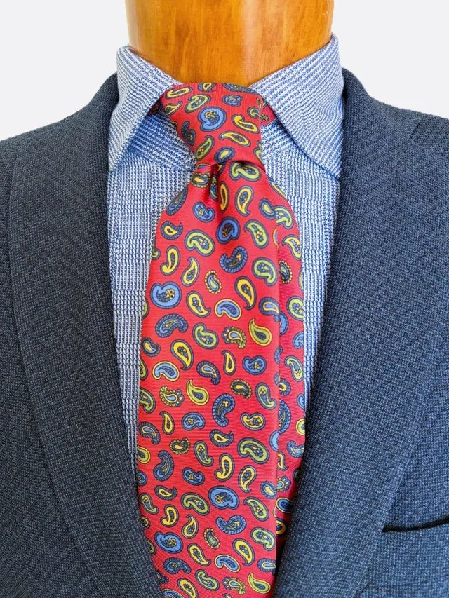 hemley-krawatte-seide-paisley-rot-blau-gr-n-gold-7-8-x-145-cm image 1