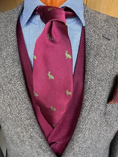ascot-seidenkrawatte-hase-bordo-gr-n-jacquard-7-8-x-150-cm image 1