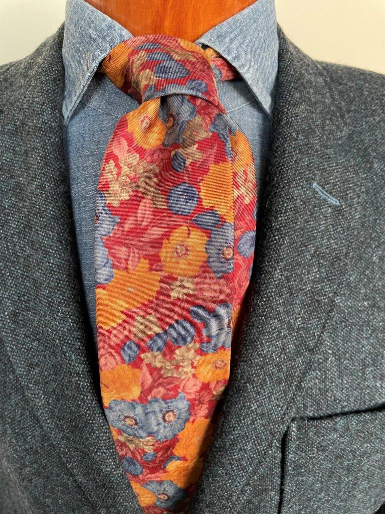 hemley-krawatte-seide-blumen-rot-gold-blau-7-5-cm-x-145-cm image 1