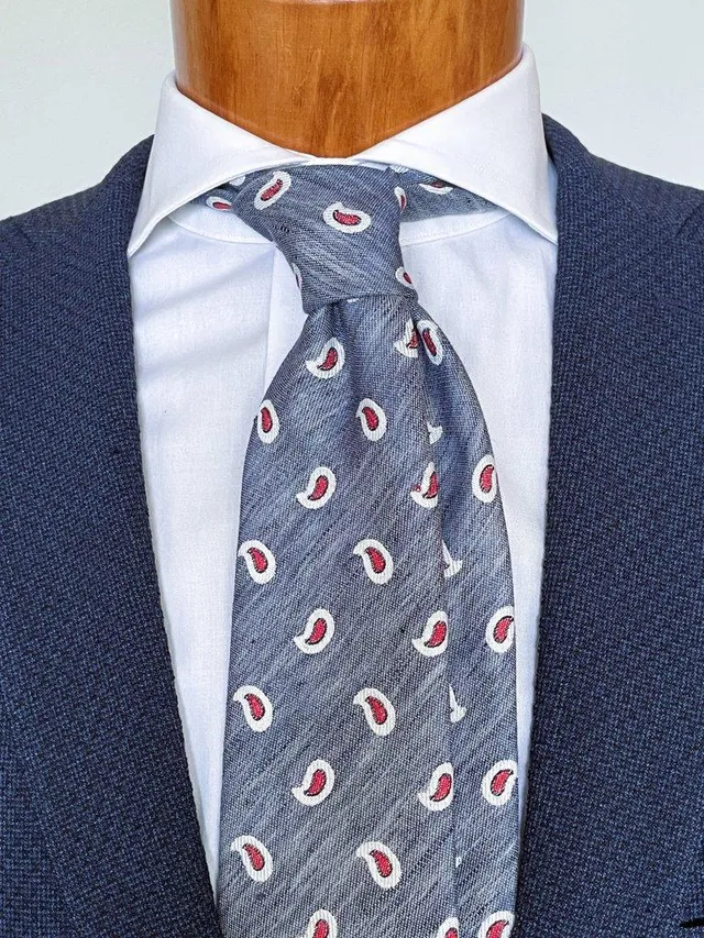 hemley-krawatte-seide-baumwolle-paisley-blau-wei-rot-7-8-cm-x-145-cm image 1