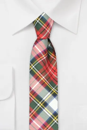 hemley-krawatte-seide-schottenkaro-dress-stewart-wei-rot-gr-n-7-5-cm image 1