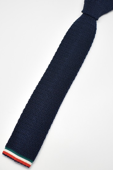 ascot-strickkrawatte-uni-marine-mit-bundabschluss-italienfarben image 1