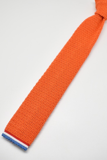ascot-strickkrawatte-uni-orange-flachstrick-6-x-148-cm-bund-in-hollandfarben image 1