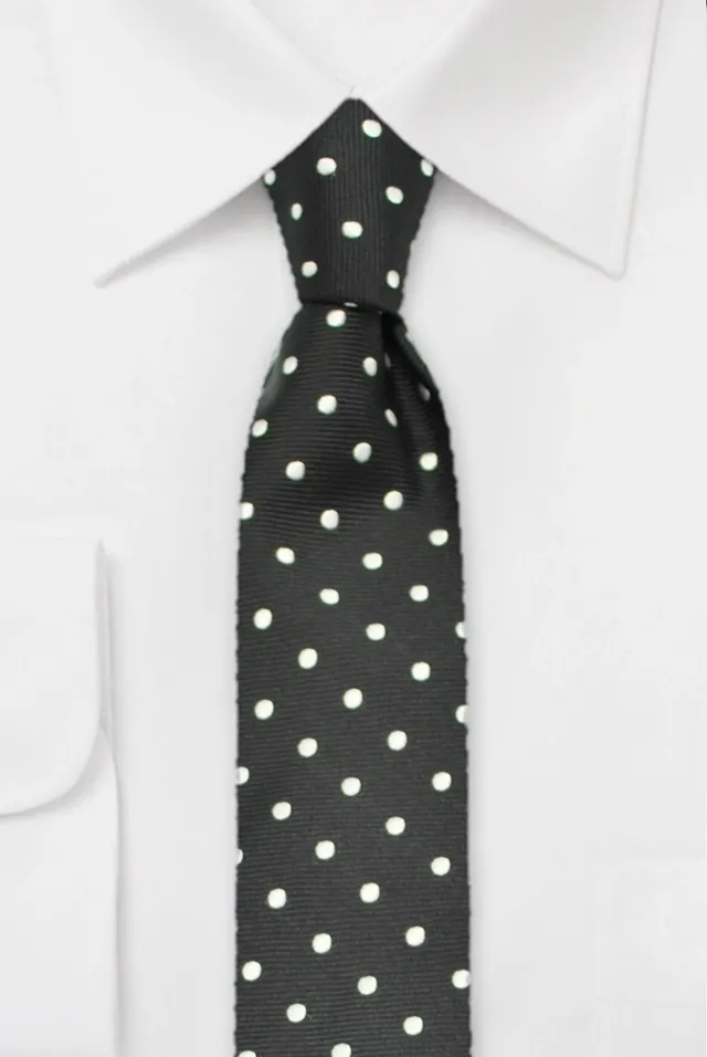 ascot-krawatte-tupfen-schwarz-wei-seidenkrawatte-7-5-cm-x-150-cm image 1