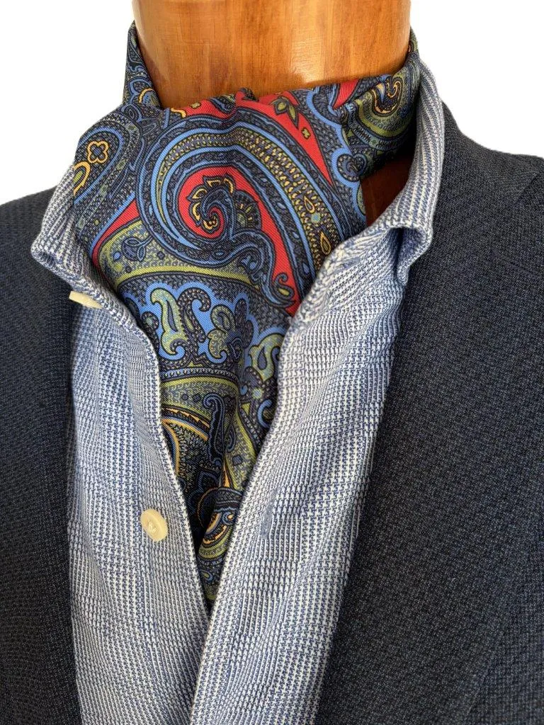 hemley-krawattenschal-seide-gro-er-paisley-rot-gr-n-blau-gold image 1