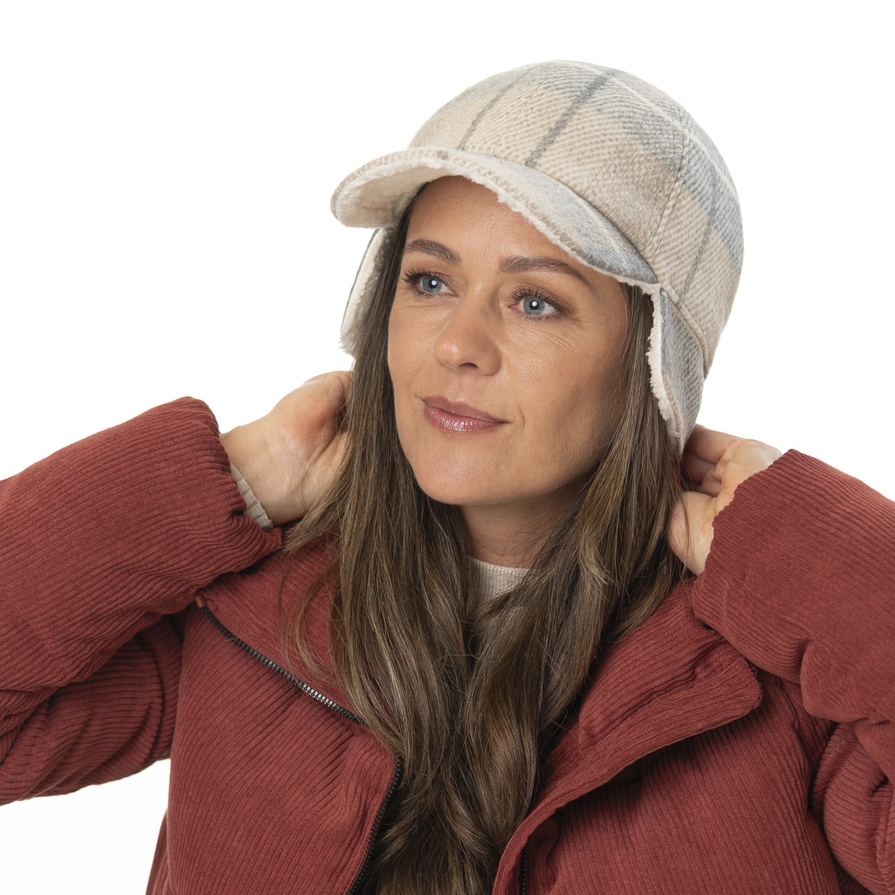 mayser-taja-check-cap-mit-ohrenklappen-6-teilige-baseballcap-karo-wolle image 2