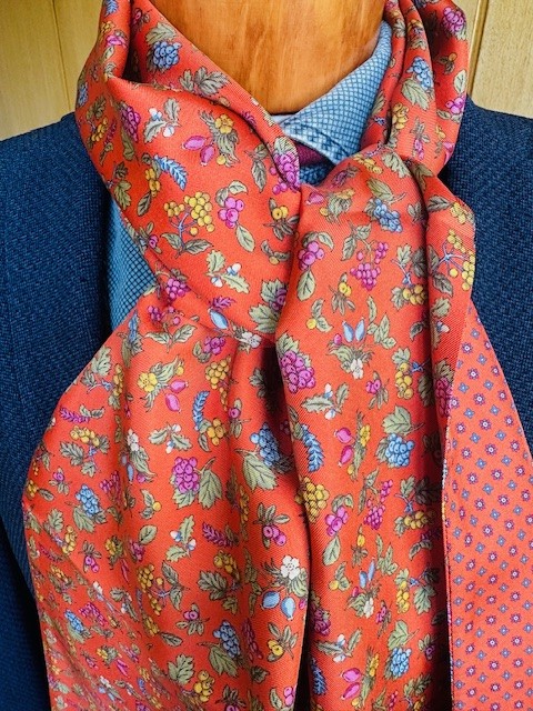 ascot-seidenschal-flower-power-orange-olive-gold-30x180-cm image 1