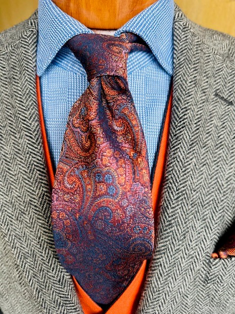 ascot-seidenkrawatte-paisley-orange-blue-7-8-cm-x-150-cm image 1