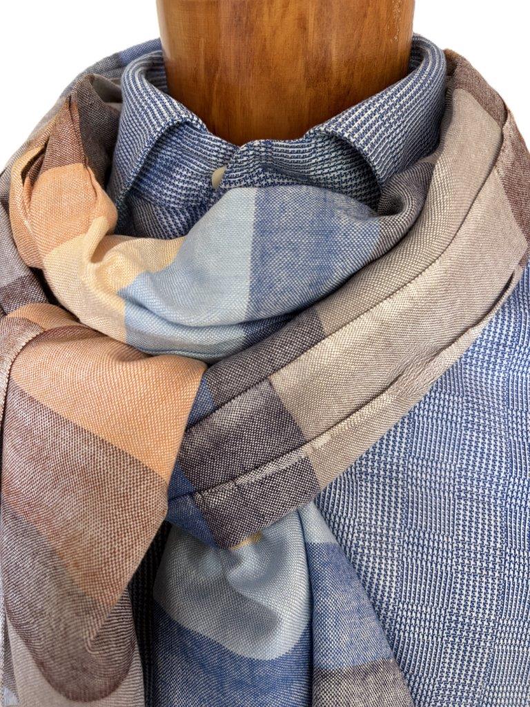 hemley-schal-viskose-querstreifen-sand-braun-blau-50-x-200-cm image 1