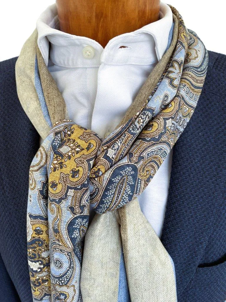 hemley-wendeschal-seide-paisley-streifen-blau-beige-gold image 1