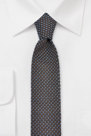 ascot-strickkrawatte-tupfen-braun-blau-aus-seide-rundstrick image 1