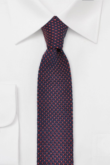 ascot-strickkrawatte-tupfen-marine-rot-seide-rundstrick-6-x-148-cm image 1