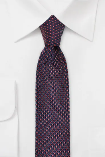 ascot-strickkrawatte-tupfen-marine-rot-rundstrick-6-x-148-cm image 1