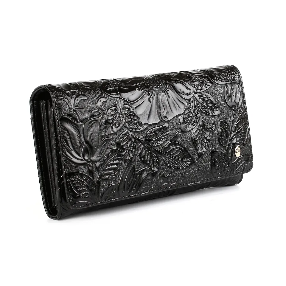 anthoni-crown-designer-leder-geldb-rse-blumen-design-schwarz-damen-geldb-rse-clu image 1