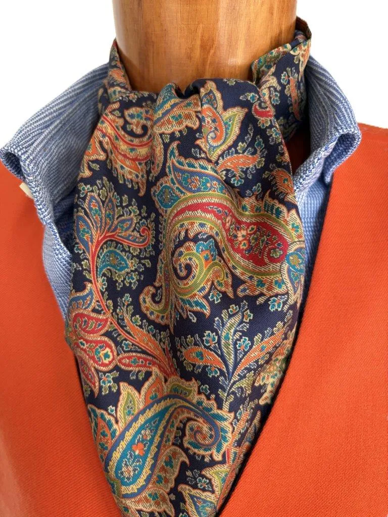 hemley-krawattenschal-seide-paisley-dunkelblau-rot-gold-16-x-138-cm image 1
