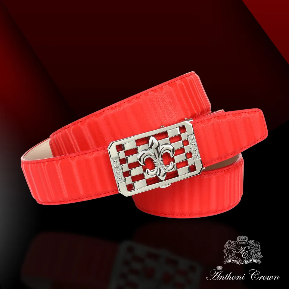 anthoni-crown-1aln3d60-damen-lederg-rtel-rot-3-5-cm-lilienschlie-e-automatik image 1