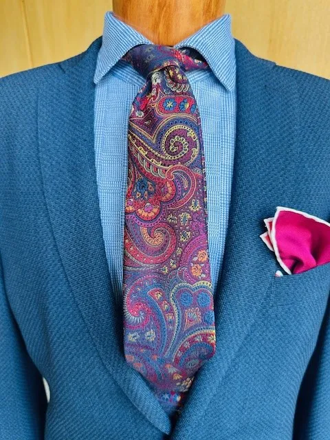 ascot-seidenkrawatte-paisley-blue-red-orange-gold-7-8-cm image 1