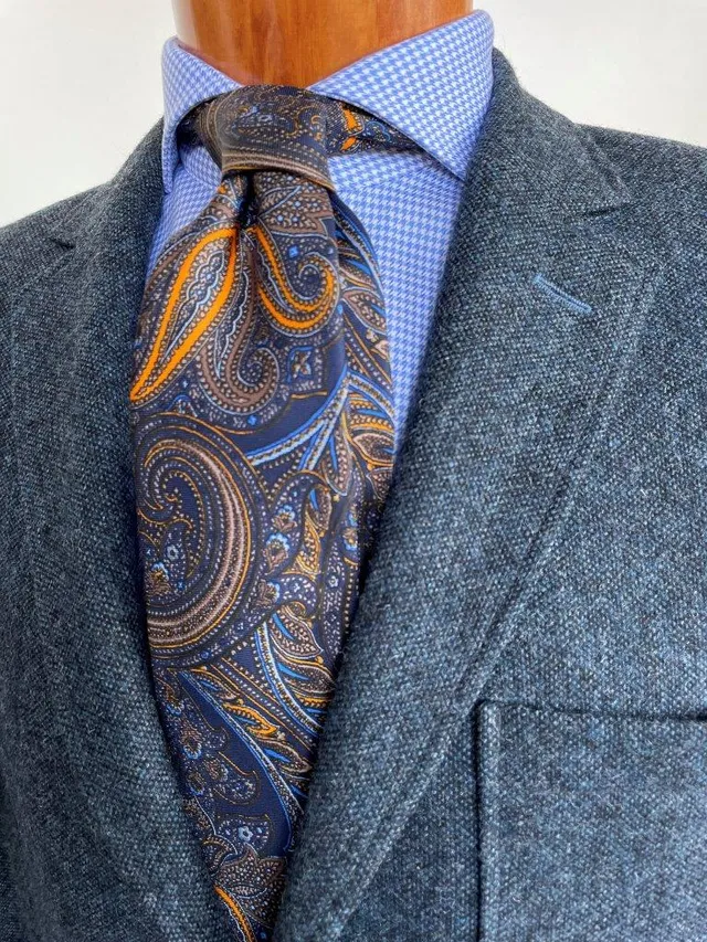 hemley-krawatte-seide-paisley-dunkelblau-hellblau-orange image 1
