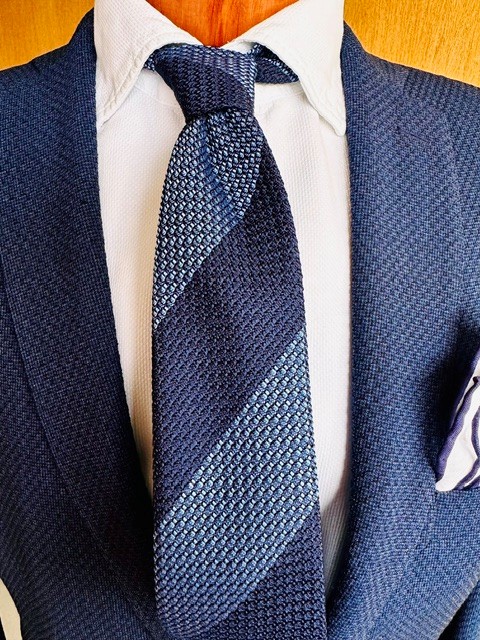 ascot-seidenkrawatte-grenadine-stripe-navy-blue-7-8-cm-x-150-cm image 1