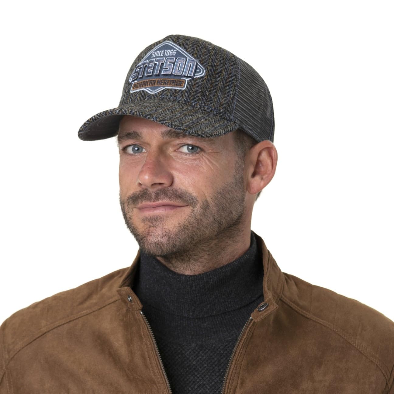 stetson-harris-tweed-trucker-cap-aus-100-schurwolle-mit-fischgr-t-one-size-56-59 image 2