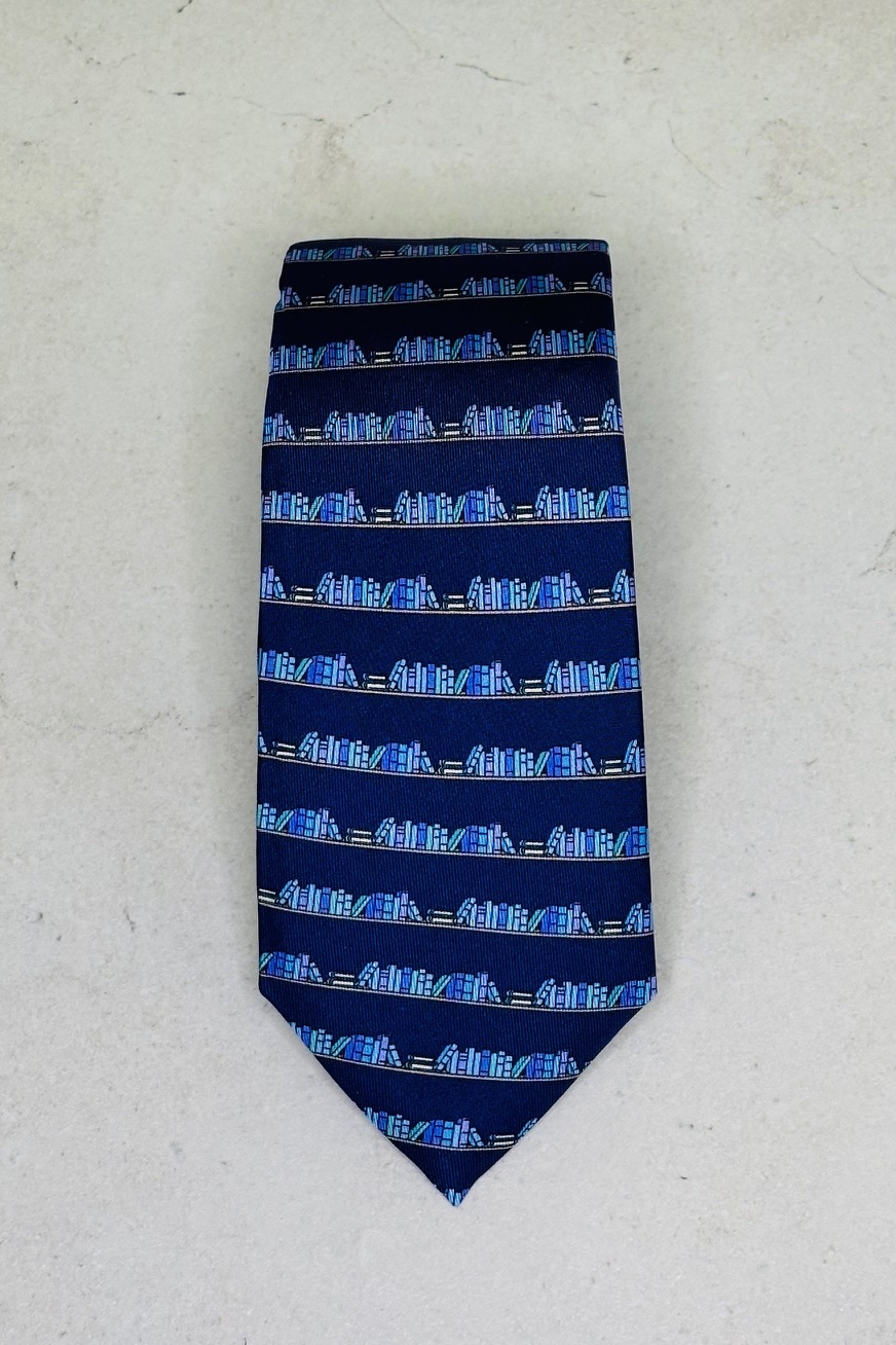 ascot-seidenkrawatte-b-cher-marine-bunt-twill-bedruckt-7-8-cm image 1