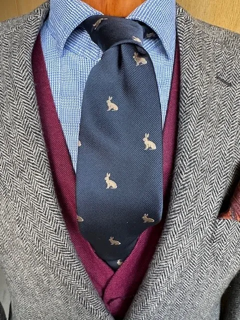 ascot-seidenkrawatte-hase-jacquard-navy-camel-7-8-x-150-cm image 1