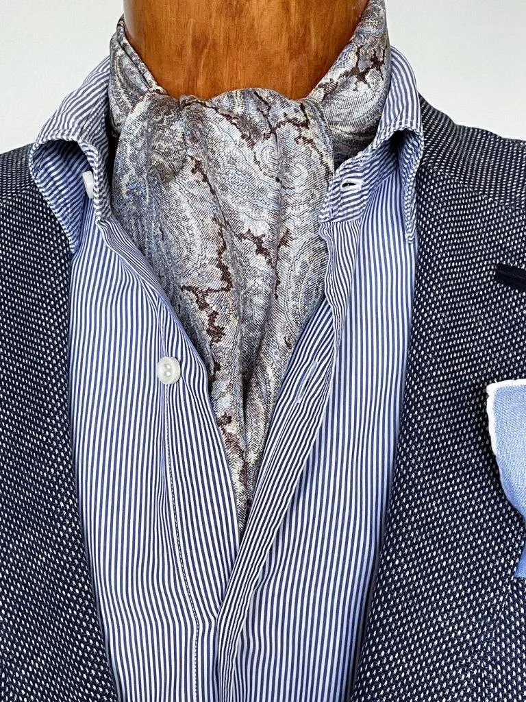 hemley-krawattenschal-seide-paisley-braun-blau-ecru image 1