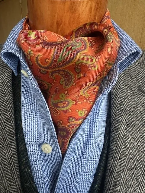 ascot-krawattenschal-seide-paisley-orange-green-gold-16-x-138-cm image 1