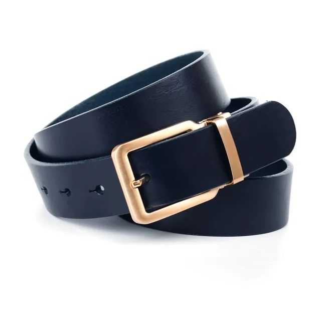anthoni-crown-volllederg-rtel-herren-3-5-cm-dunkelblau-mit-goldfarbener-schlie-e image 1