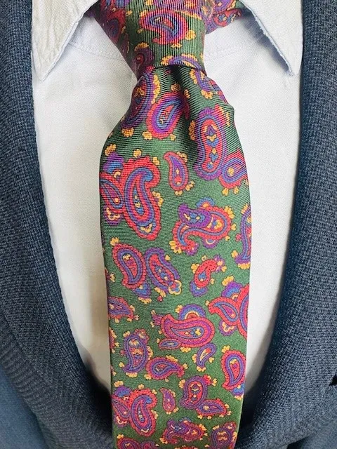 ascot-seidenkrawatte-paisley-bedruckt-flaschengr-n-rot-gold-lila image 1