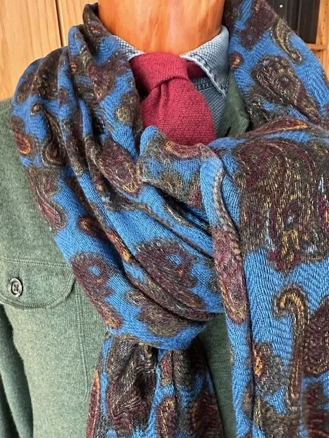 ascot-schal-cashmere-paisley-royalblue-olive-gold-70-x-180-cm image 1