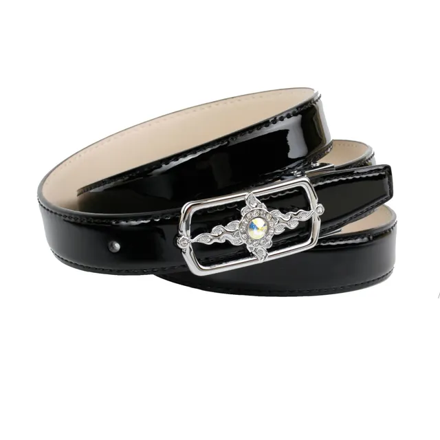 anthoni-crown-damen-lacklederg-rtel-schwarz-koppelschlie-e-mit-glaskristallen image 1