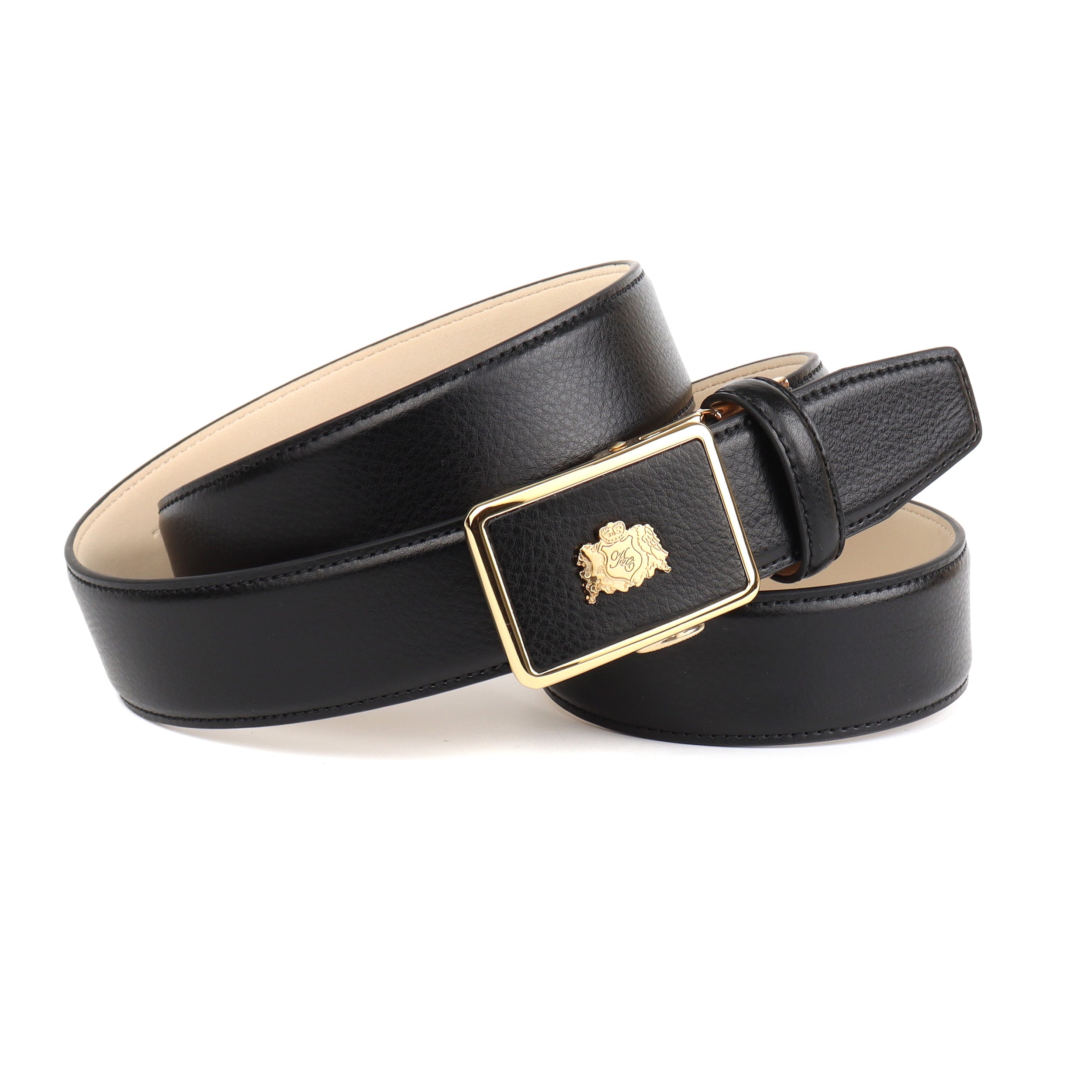 anthoni-crown-herren-lederg-rtel-schwarz-mit-automatikschlie-e-gold-47t11-3-5-cm image 1