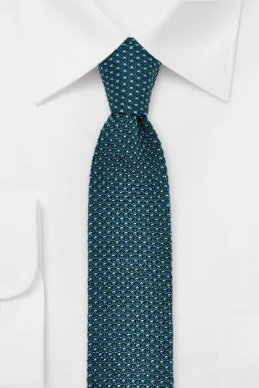 ascot-strickkrawatte-tupfen-tannengr-n-blau-seiden-strick-6-x-148-cm image 1