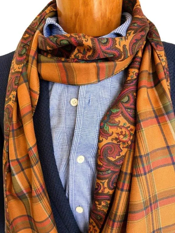 hemley-wendeschal-seide-paisley-karo-gold-rot-gr-n-30-x-180-cm image 1