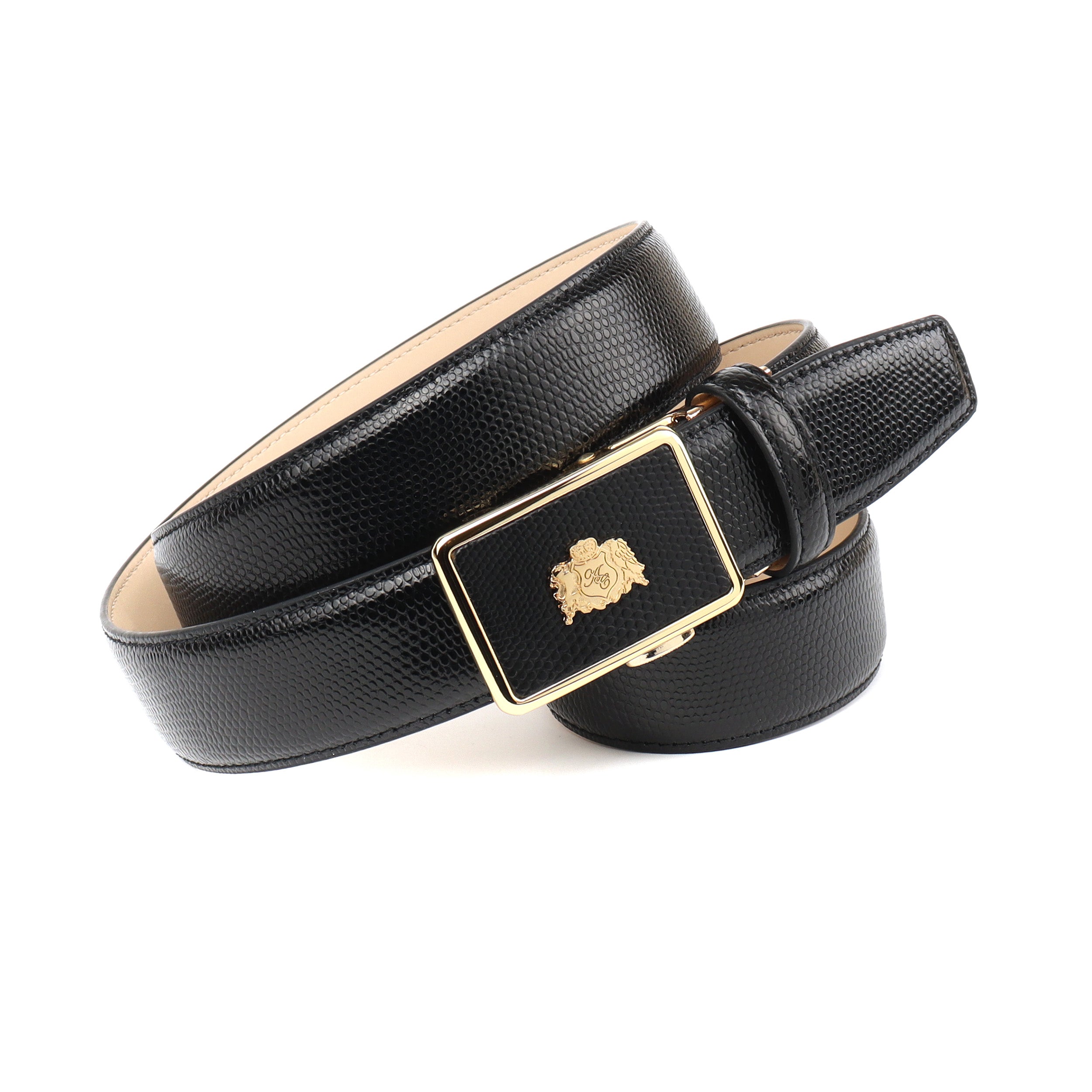 anthoni-crown-herren-lederg-rtel-schwarz-mit-automatikschlie-e-gold-47v11-3-5-cm image 1